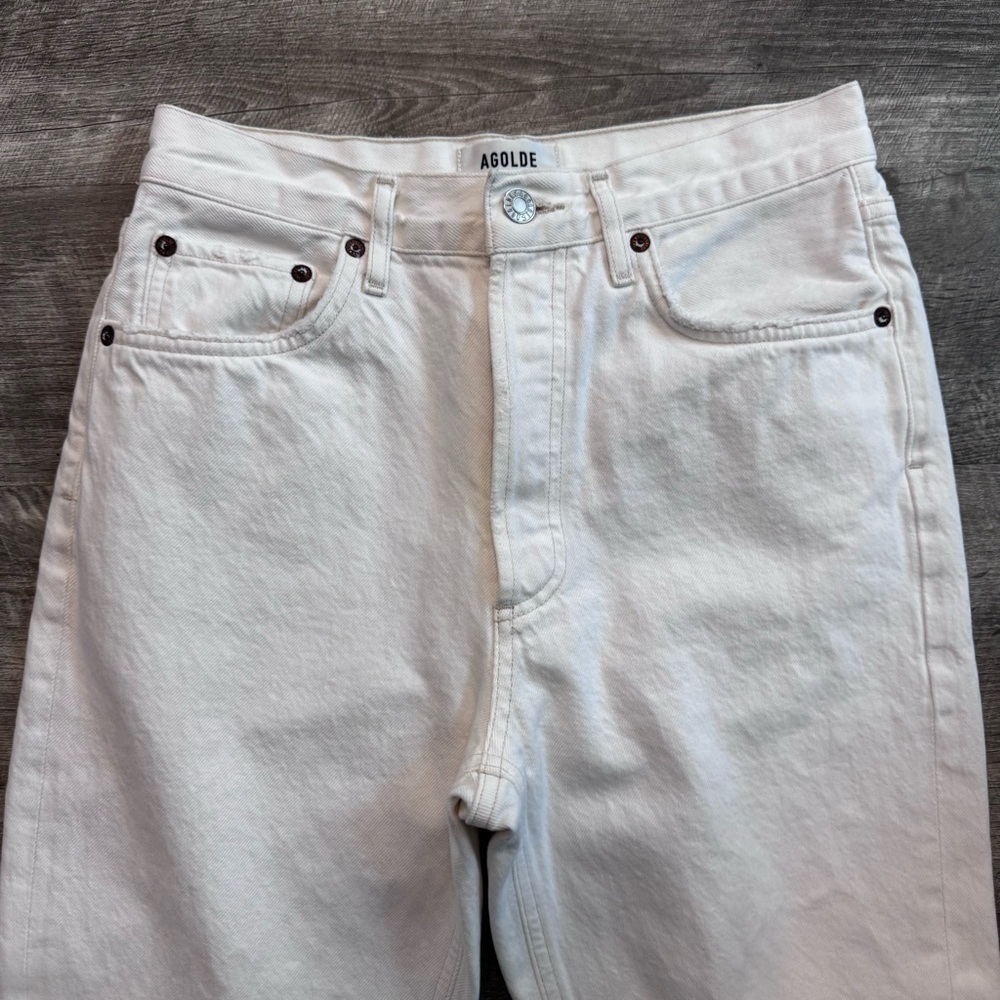 Agolde Riley High Rise Straight Crop Button Fly Veil Off White Jeans Womens 27 - Picture 3 of 10